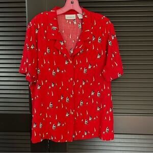 Liz Claiborne Collection Novelty Sailboat Red Top Gold Nautical Buttons, Size 16